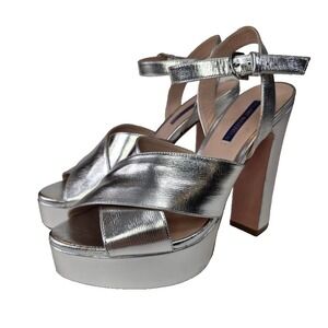 Stuart Weitzman Metallic‎ Silver Joni Platform High Heels Size 9.5 Block Heel